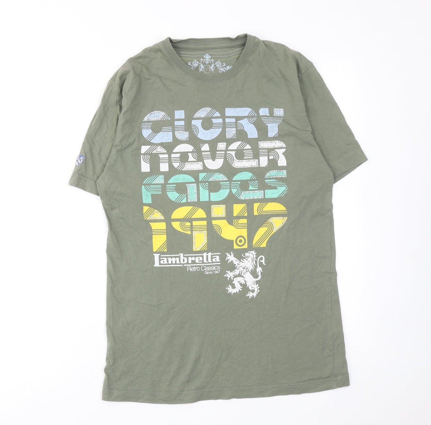 Lambretta Womens Green Cotton Basic T-Shirt Size M Crew Neck