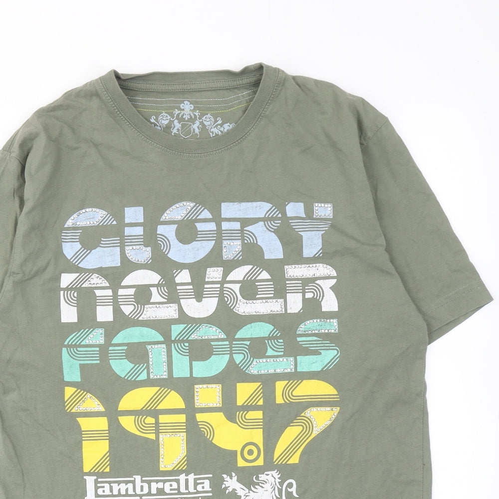 Lambretta Womens Green Cotton Basic T-Shirt Size M Crew Neck