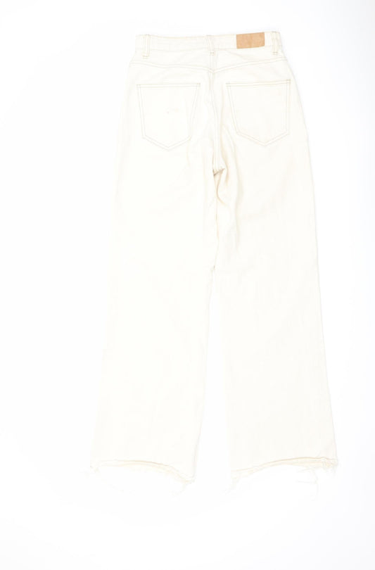 Stradivarius Womens Ivory Cotton Straight Jeans Size 8 L29 in Regular Button - Frayed Hem
