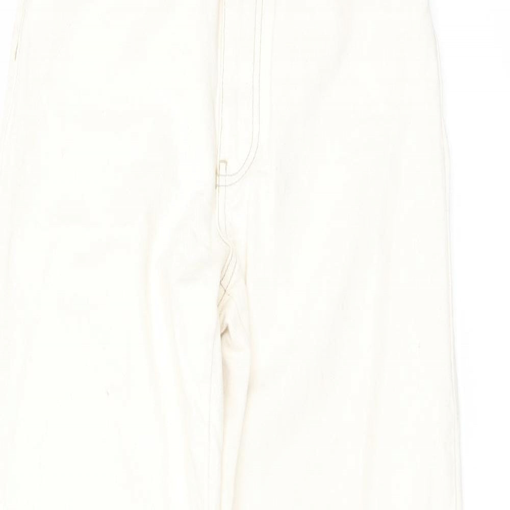 Stradivarius Womens Ivory Cotton Straight Jeans Size 8 L29 in Regular Button - Frayed Hem