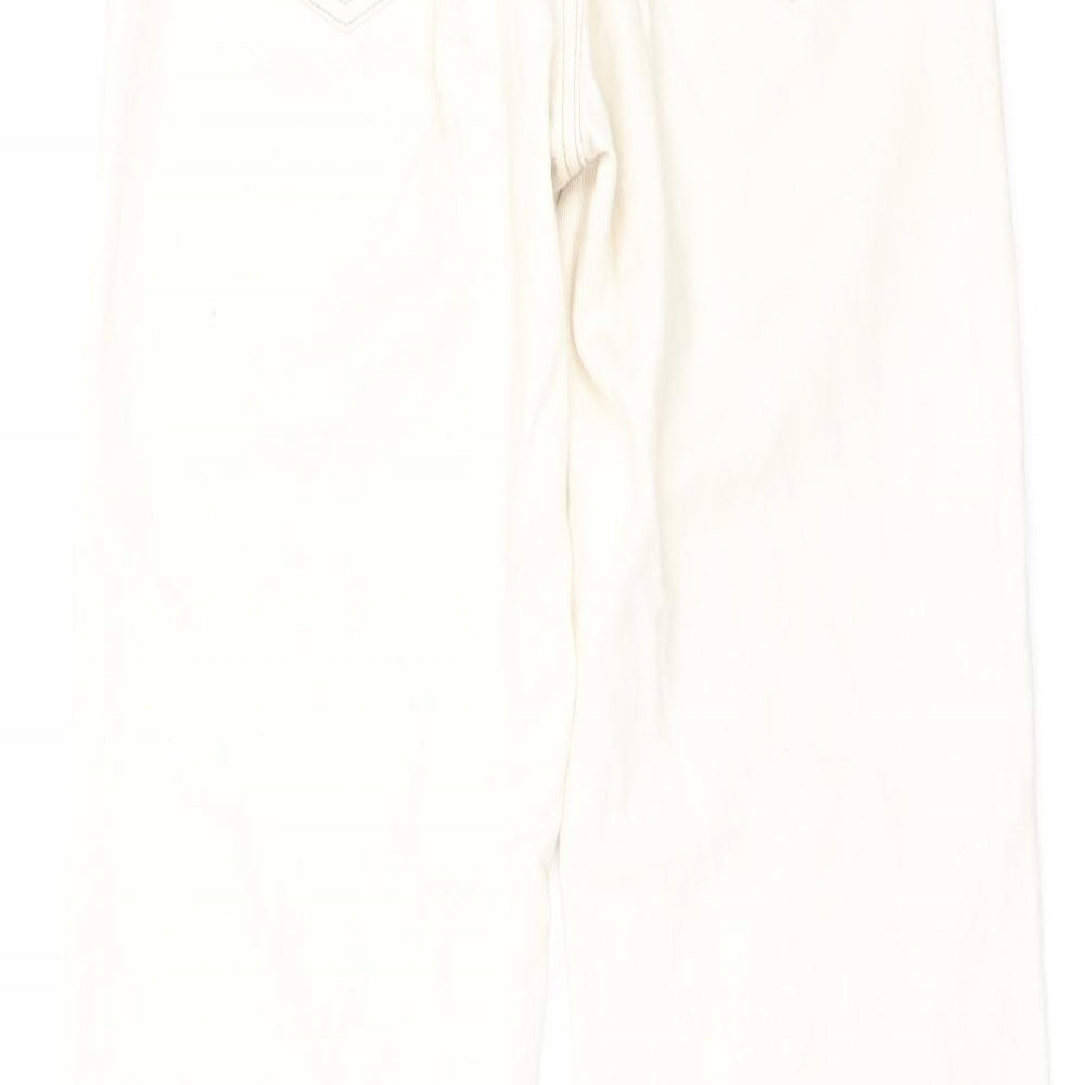 Stradivarius Womens Ivory Cotton Straight Jeans Size 8 L29 in Regular Button - Frayed Hem