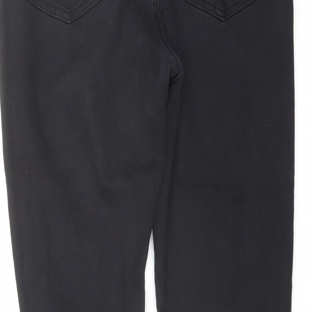 Brand and care label for Denim & Co. women’s black cotton skinny jeans, size UK 14, 26-inch leg regular button