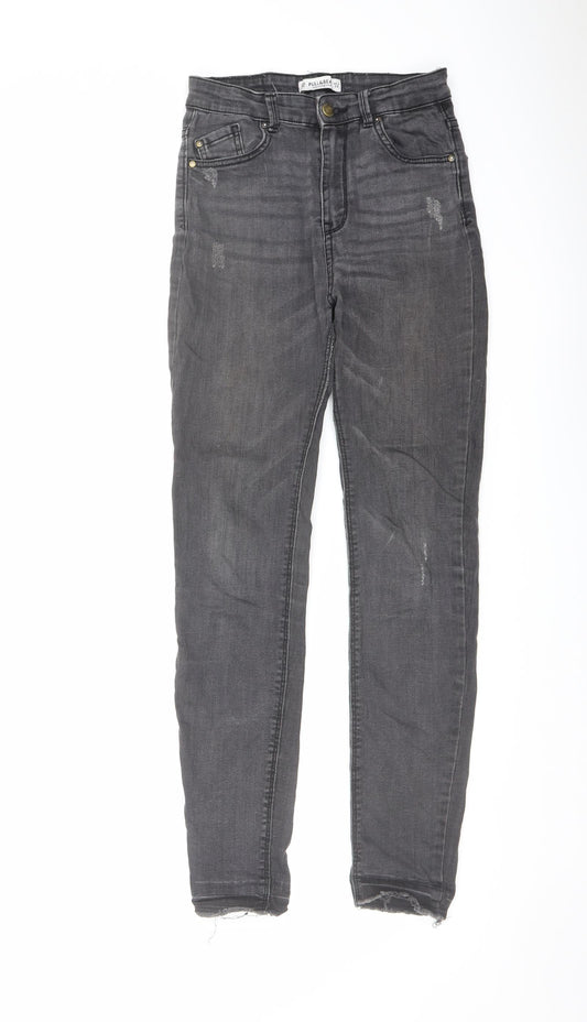 Pull&Bear Womens Grey Cotton Skinny Jeans Size 6 L28 in Regular Button