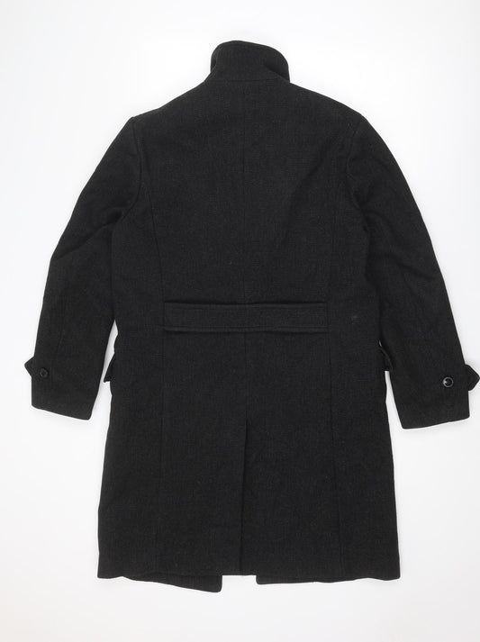 H&M Mens Black Overcoat Coat Size M Button