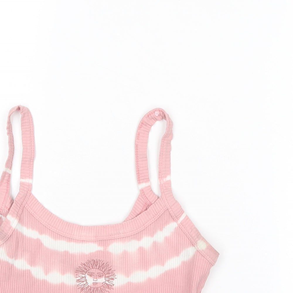 Pull&Bear Womens Pink Polyester Cropped Tank Size M Round Neck - Sun