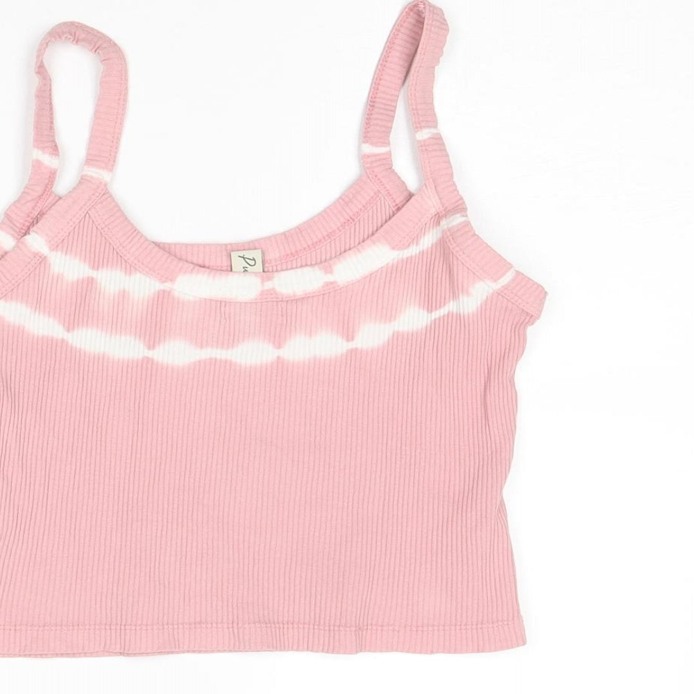 Pull&Bear Womens Pink Polyester Cropped Tank Size M Round Neck - Sun