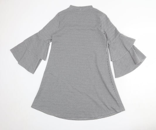 Vasamsi Womens Grey Geometric Polyester A-Line Size 8 Mock Neck Pullover