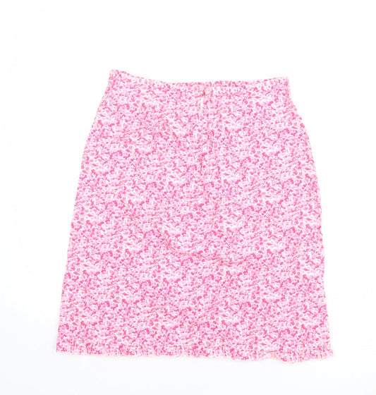 Topshop Womens Pink Floral Cotton A-Line Skirt Size 12 Zip