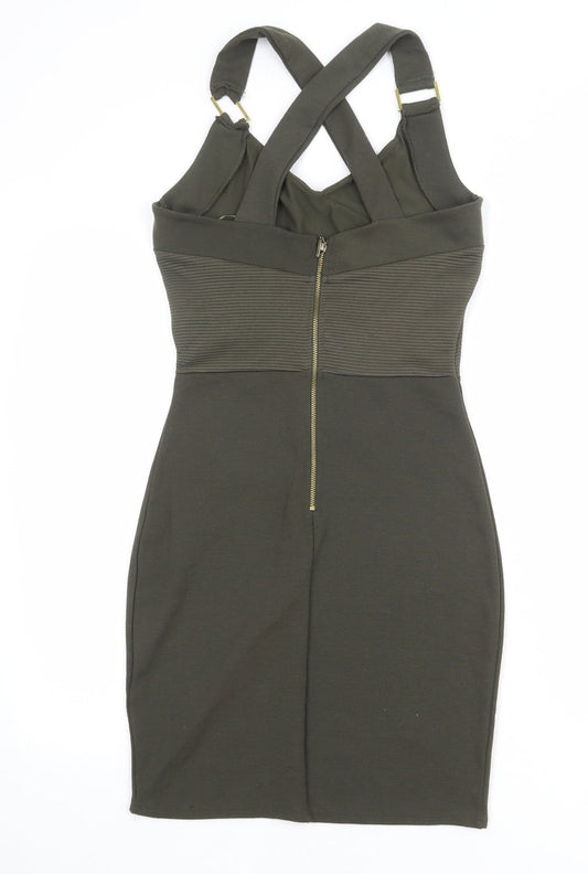 Feight Womens Green Polyester Bodycon Size 10 V-Neck Zip