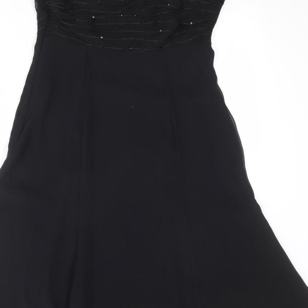 St Michael Womens Black Polyester Slip Dress Size 12 V-Neck Zip