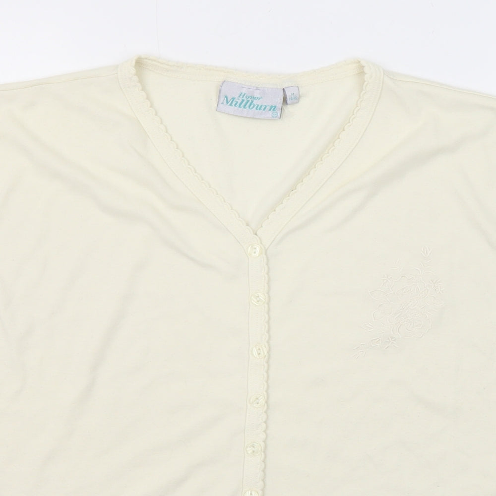 EWM Womens Beige Polyester Basic Button-Up Size 14 V-Neck