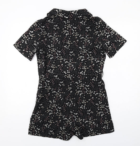 Oh My Days Womens Black Floral Viscose Playsuit One-Piece Size 8 Zip