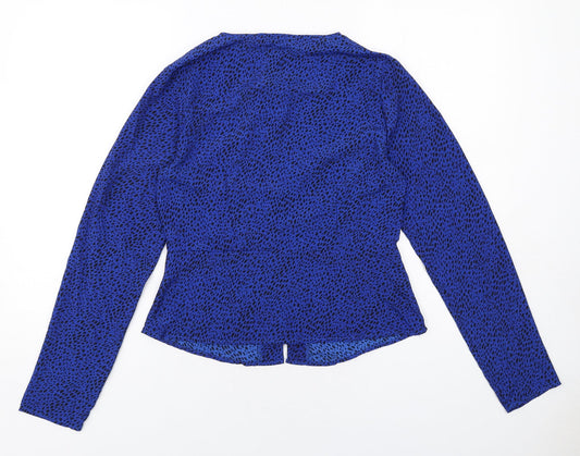 Brave Soul Womens Blue Geometric Polyester Basic Blouse Size M V-Neck