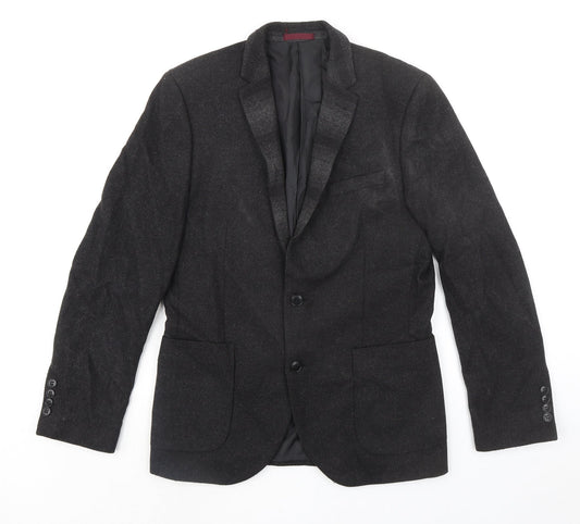 MOSS LONDON Mens Black Polyester Jacket Blazer Size 38 Regular