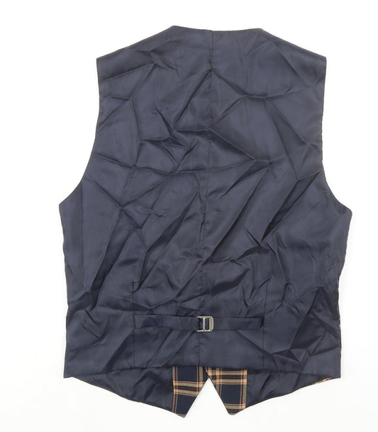 Boohoo Mens Blue Plaid Polyester Jacket Suit Waistcoat Size 38 Regular