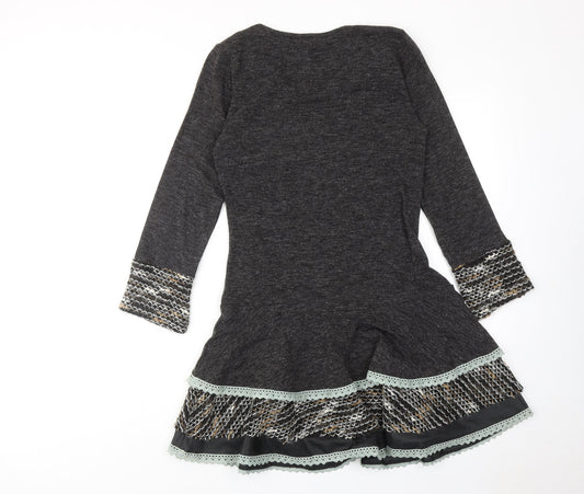 Preview Womens Grey Geometric Acrylic Jumper Dress Size S Scoop Neck Pullover