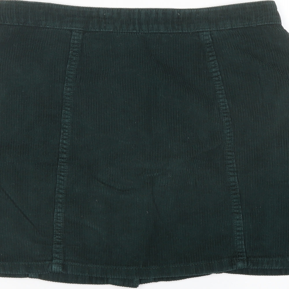 Denim & Co. Womens Green Cotton A-Line Skirt Size 10 Button