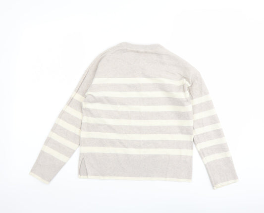 Mango Girls Beige Round Neck Striped Acrylic Pullover Jumper Size 9-10 Years Pullover