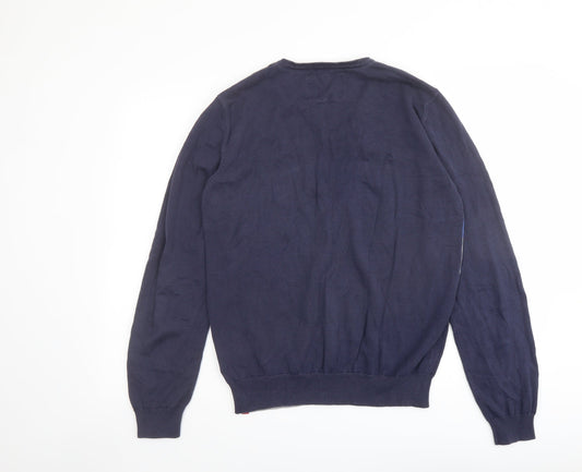 Esprit Mens Blue Square Neck Striped Cotton Pullover Jumper Size L Long Sleeve