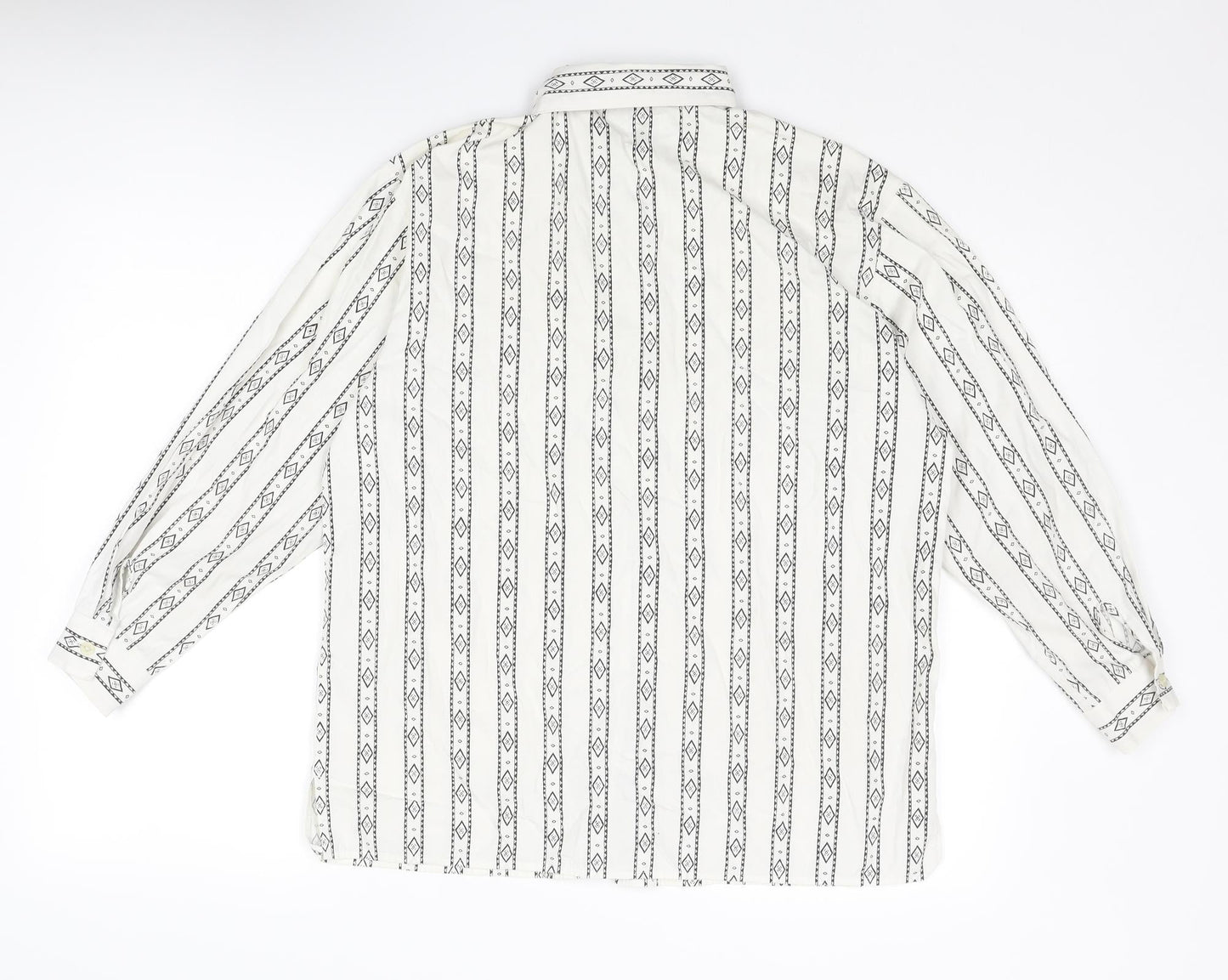 St Michael Womens White Geometric Cotton Basic Button-Up Size 8 Collared