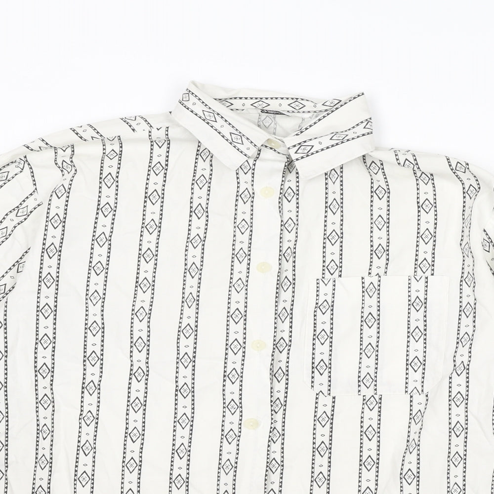 St Michael Womens White Geometric Cotton Basic Button-Up Size 8 Collared