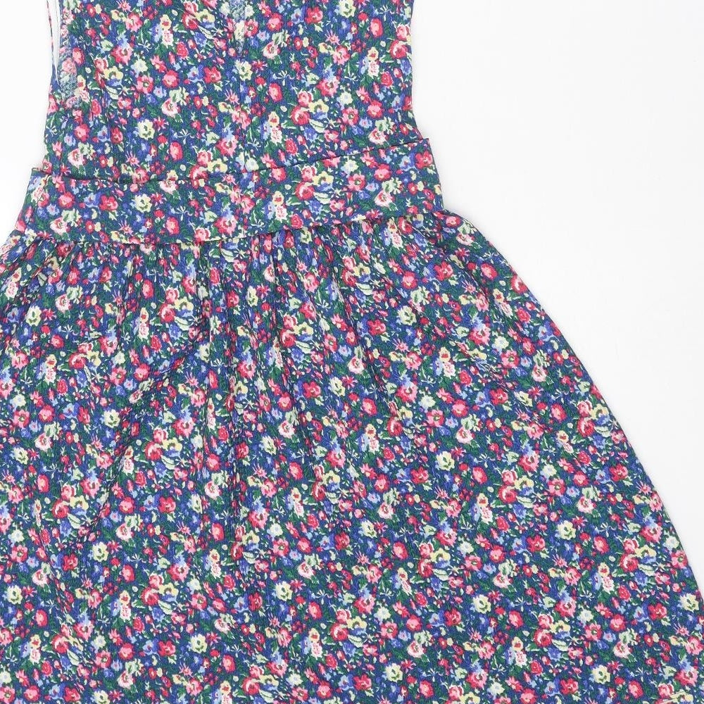 Brand and care label for Miss Selfridge women’s multicoloured floral polyester fit & flare, size UK 4, boat neck button
