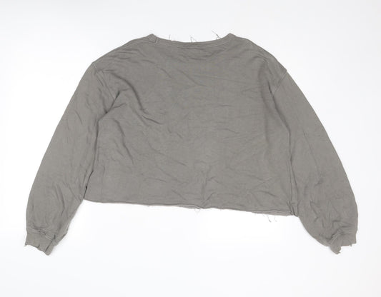 Topshop Womens Grey Cotton Pullover Sweatshirt Size 8 Pullover - Distressed look