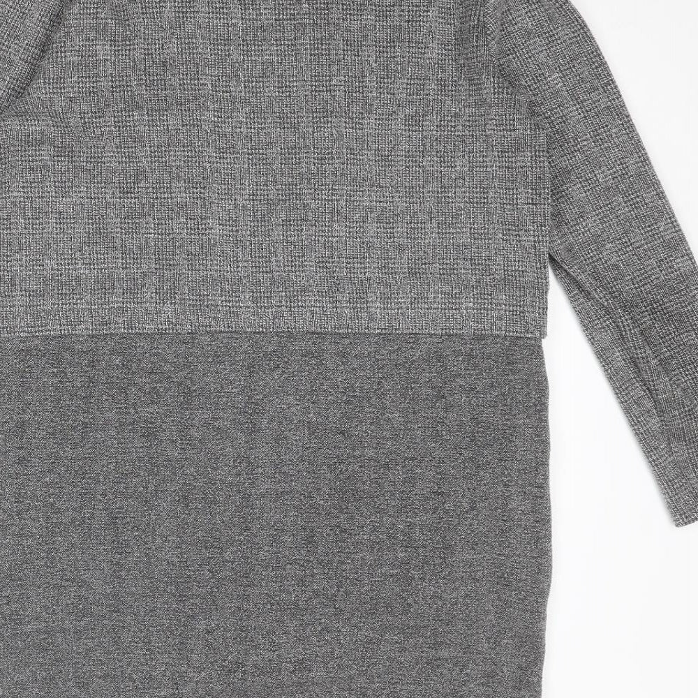 Brand and care label for Miss Selfridge women’s grey plaid overcoat coat, size UK 10