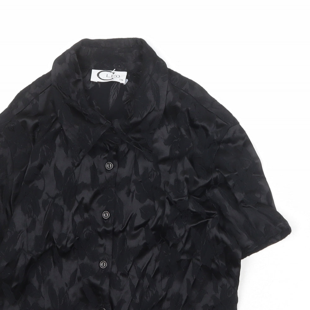 LEO Womens Black Viscose Basic Button-Up Size 10 Collared