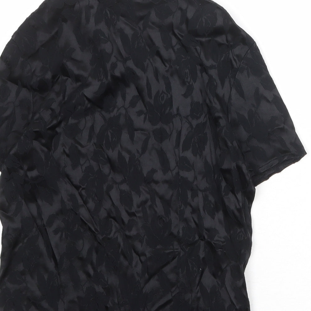LEO Womens Black Viscose Basic Button-Up Size 10 Collared