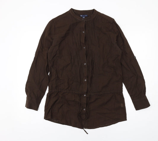 Gap Womens Brown Cotton Basic Button-Up Size S Round Neck