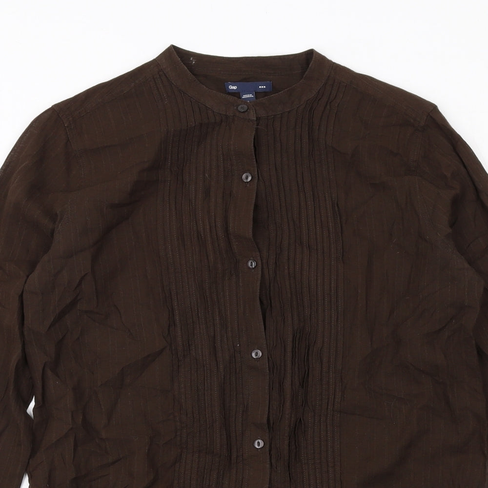 Gap Womens Brown Cotton Basic Button-Up Size S Round Neck