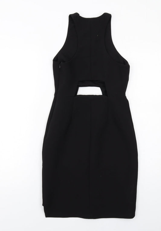 Kendall And Kylie Womens Black Polyester Bodycon Size 6 Round Neck Zip