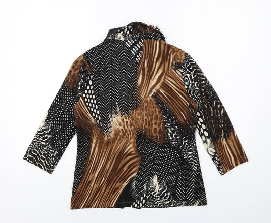 Anna Rose Womens Brown Geometric Polyester Basic Button-Up Size S Collared