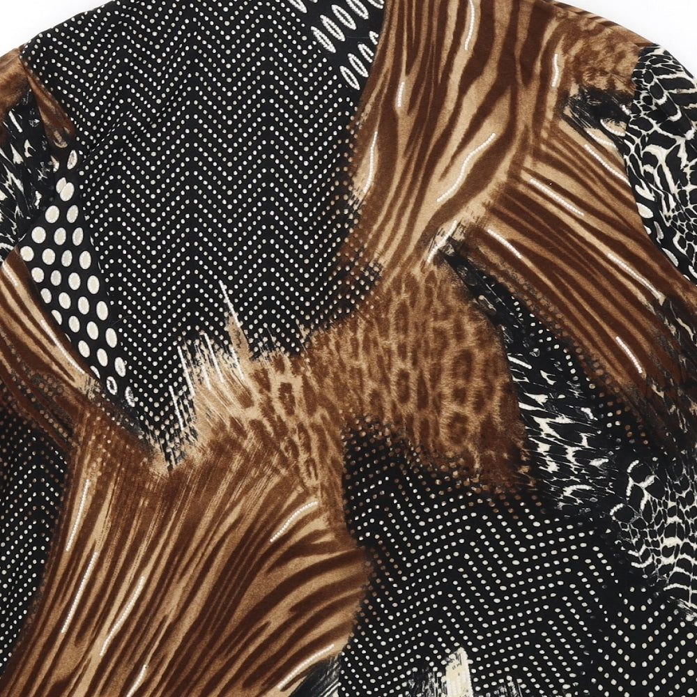 Anna Rose Womens Brown Geometric Polyester Basic Button-Up Size S Collared