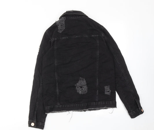 River Island Womens Black Jacket Size 6 Button - Distressed