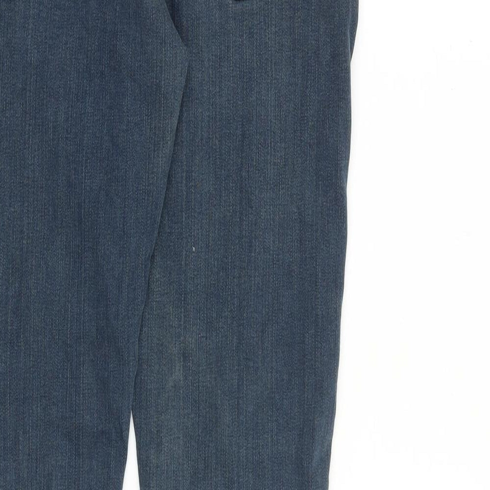 Brand and care label for ASOS men’s blue cotton skinny jeans, size 32, in, 32-inch leg regular zip