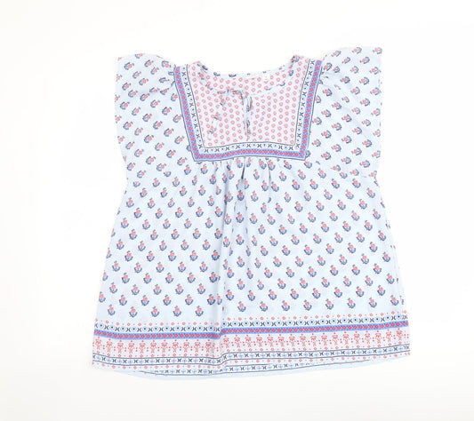 Gap Womens Blue Floral Polyester Basic Blouse Size XS Round Neck