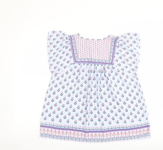 Gap Womens Blue Floral Polyester Basic Blouse Size XS Round Neck