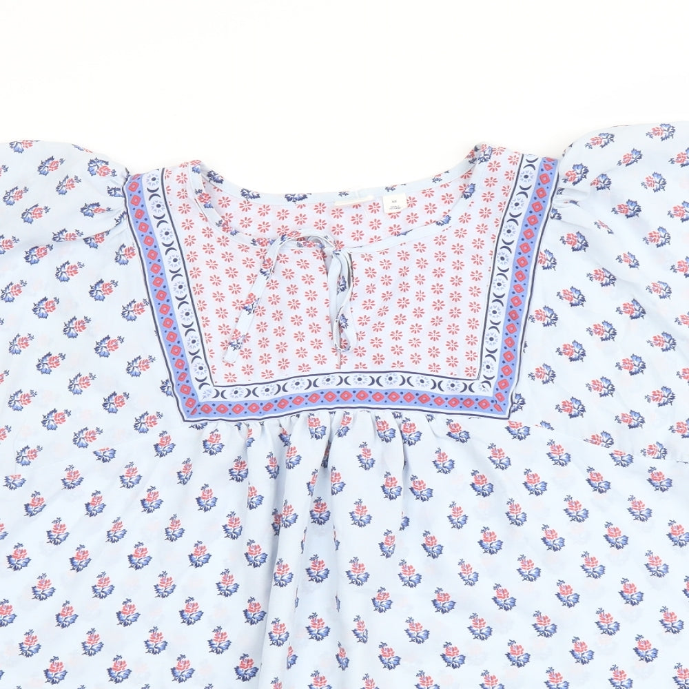 Gap Womens Blue Floral Polyester Basic Blouse Size XS Round Neck