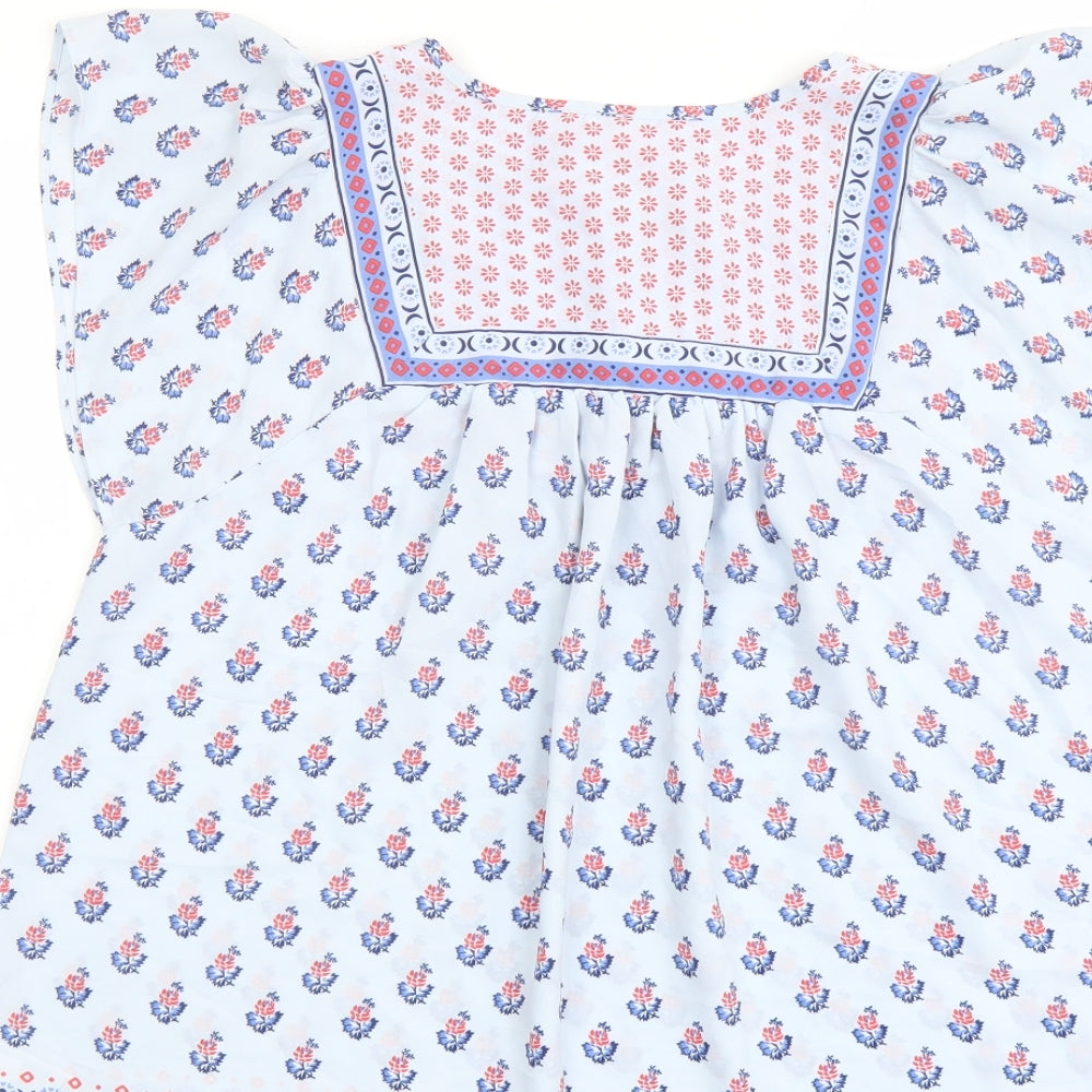Gap Womens Blue Floral Polyester Basic Blouse Size XS Round Neck