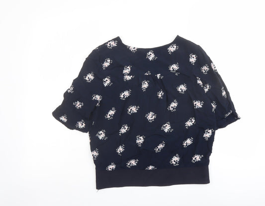 Jack Wills Womens Blue Floral Polyester Basic Blouse Size 8 V-Neck