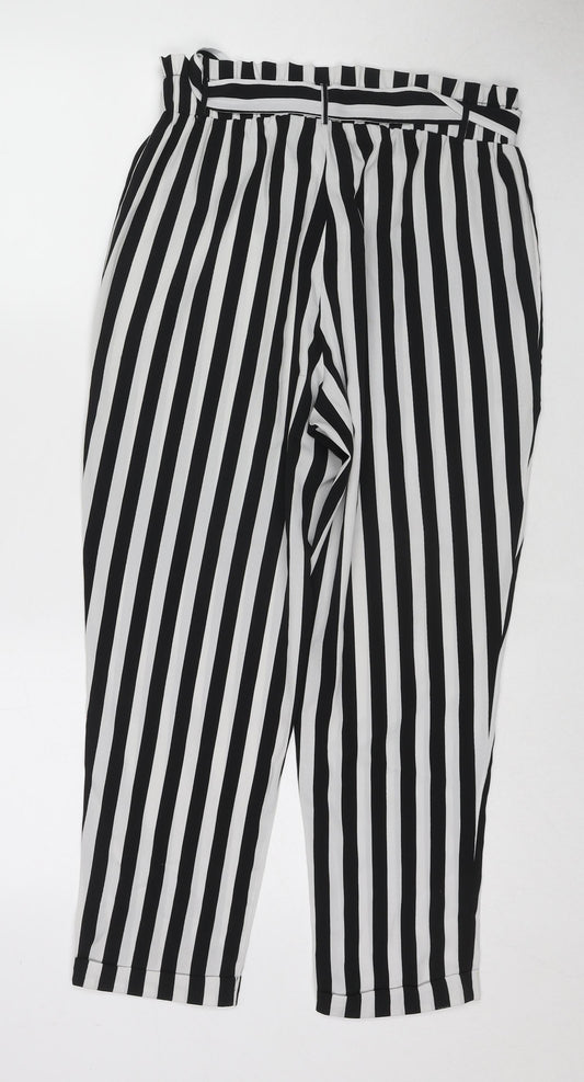 VERO MODA Womens Black Striped Polyester Trousers Size M L24 in Regular Tie