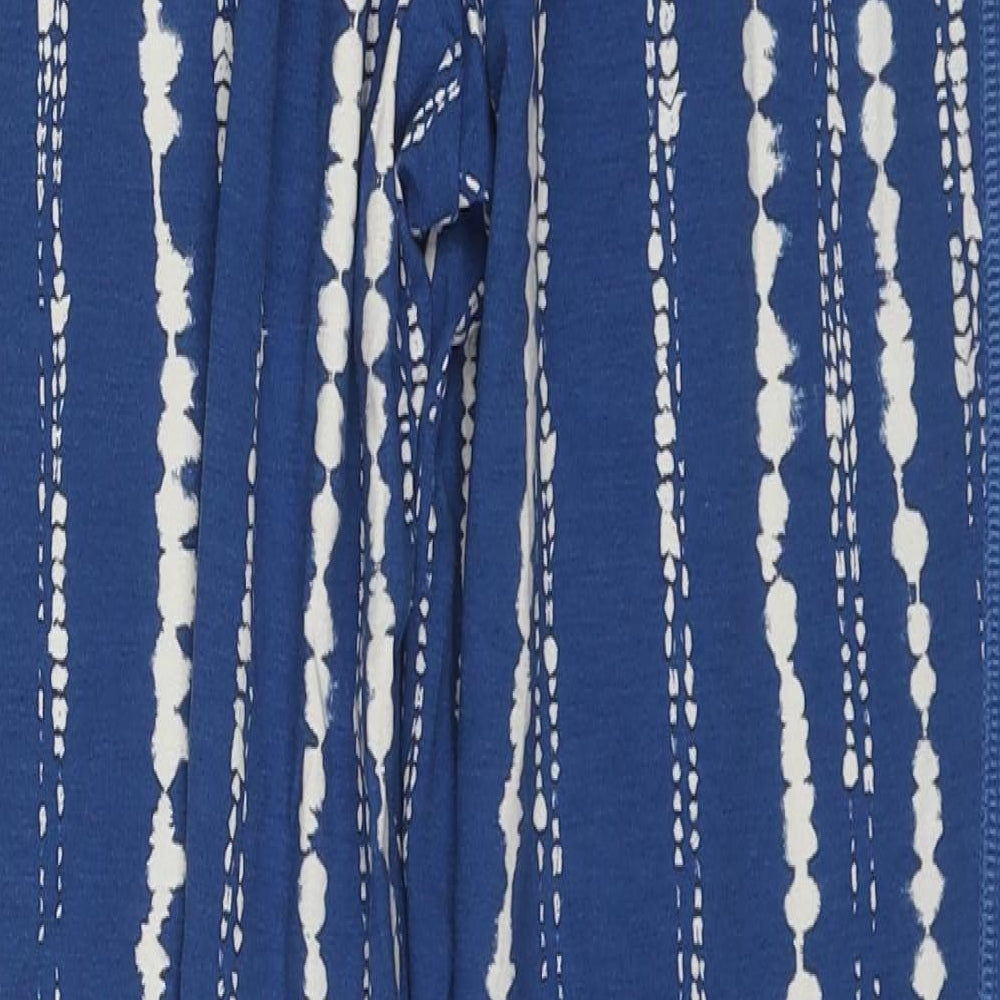 Marks and Spencer Womens Blue Geometric Viscose Trousers Size 6 L28 in Regular