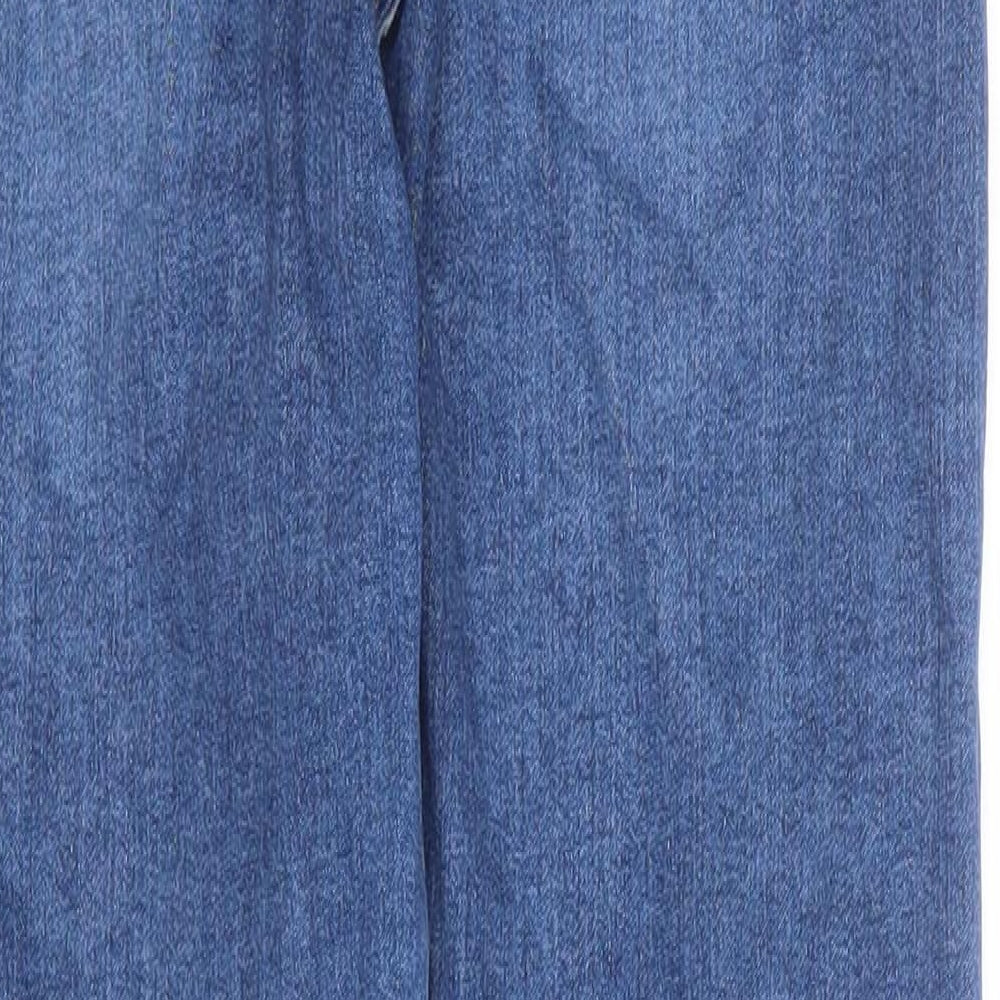 Brand and care label for ASOS men’s blue cotton skinny jeans, size 30, in, 30-inch leg regular zip