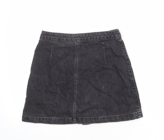 Topshop Womens Grey Cotton Mini Skirt Size 26 in Button