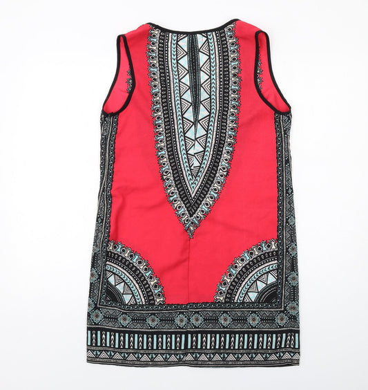 Band of Gypsies Womens Multicoloured Geometric Polyester A-Line Size M V-Neck Pullover