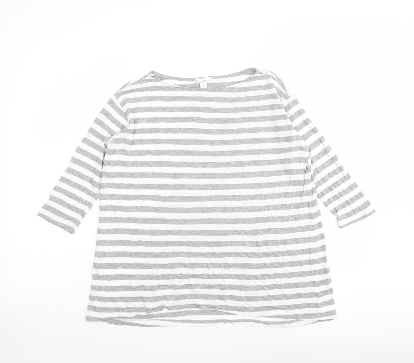 Gap Womens Grey Striped Polyester Basic T-Shirt Size XS Boat Neck