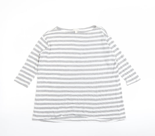 Gap Womens Grey Striped Polyester Basic T-Shirt Size XS Boat Neck