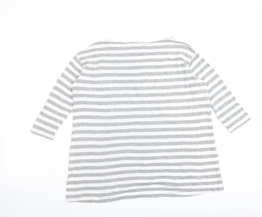 Gap Womens Grey Striped Polyester Basic T-Shirt Size XS Boat Neck